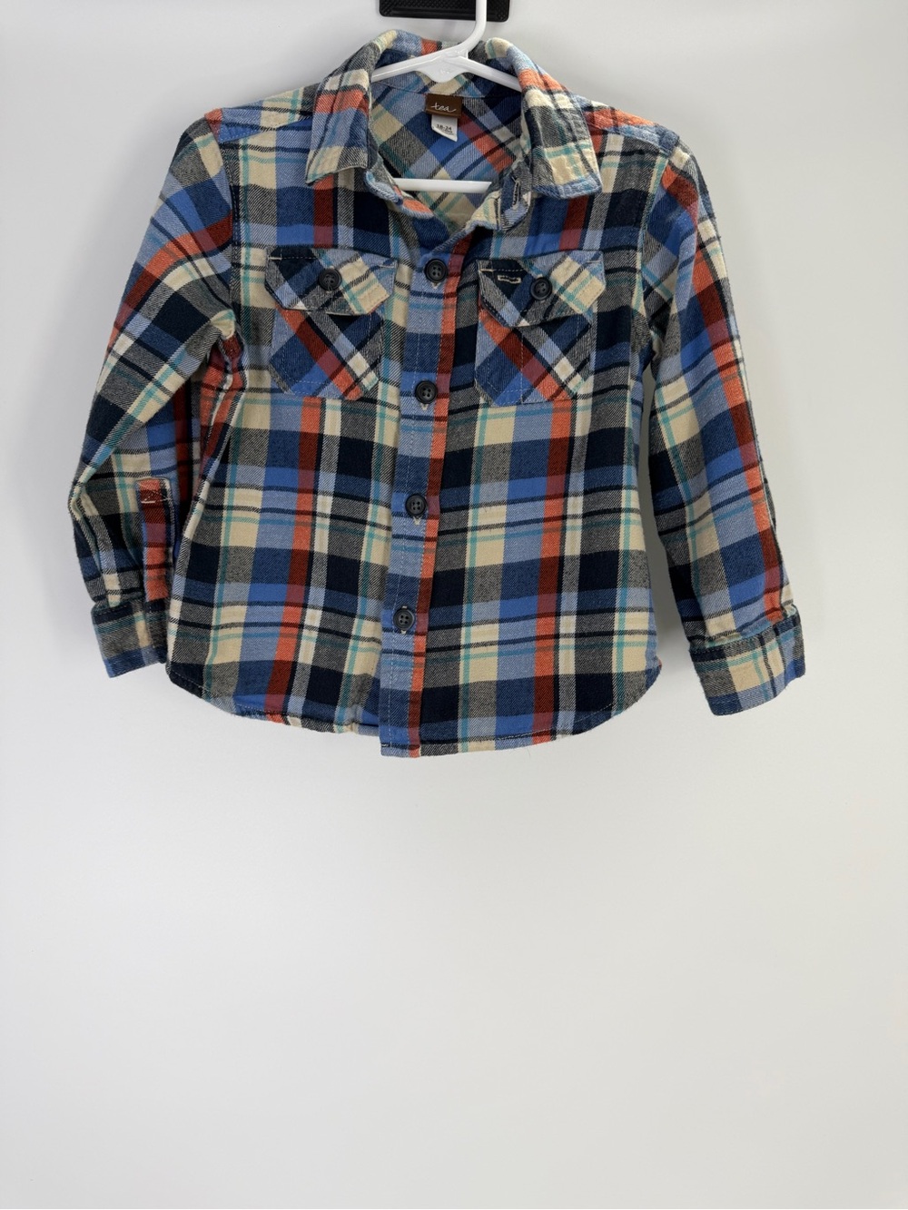 Tea Collection Boys 100% Cotton Plaid Button Up Long Sleeve Shirt Size 18-24M